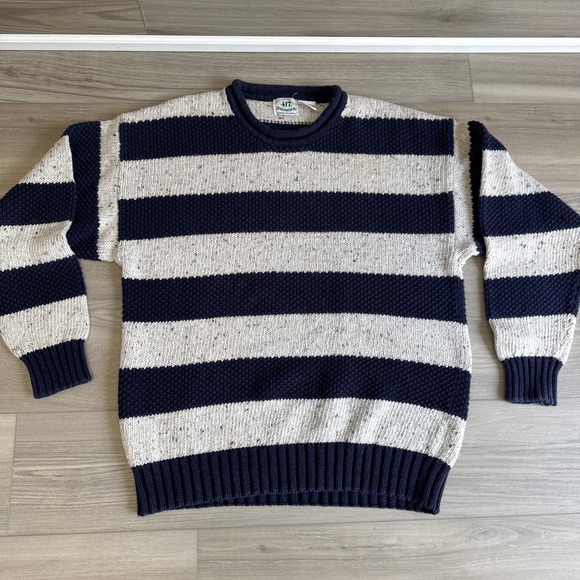 Van Heusen Other - Vintage 417‎ Mens Sweater By VAN HEUSEN XL Hand Knit Chunky Knit Striped Navy